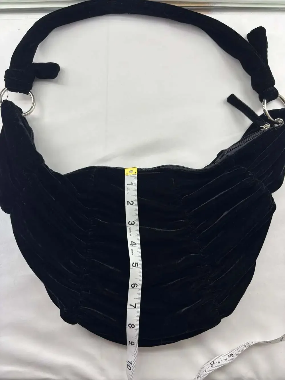 Black Velvet Hobo Shoulder Bag with Silver Rings